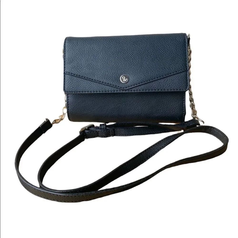 Nine West Black Gold Faux Leather Organizer Crossbody Clutch Purse